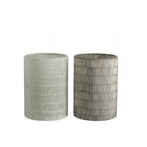 2ks veliké šedé skleněné svícny Stripe - Ø 14*20cm