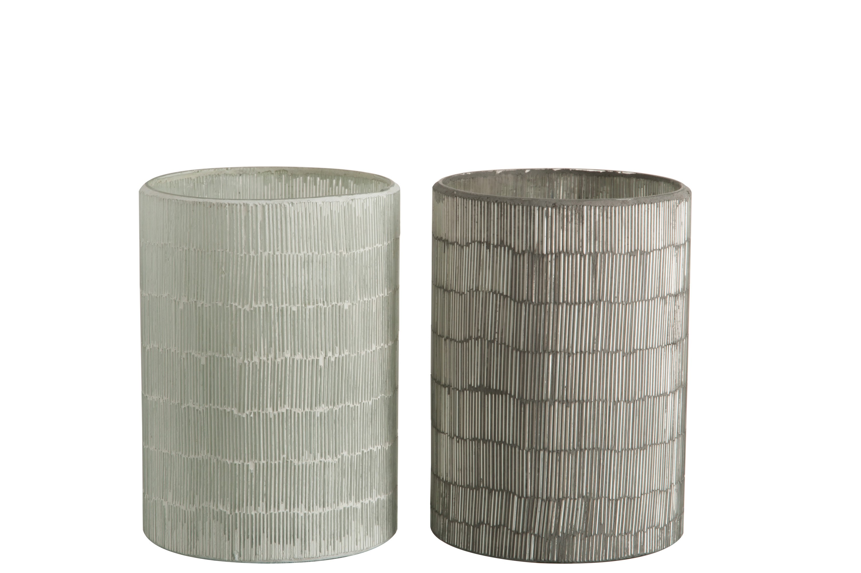 2ks veliké šedé skleněné svícny Stripe - Ø 14*20cm