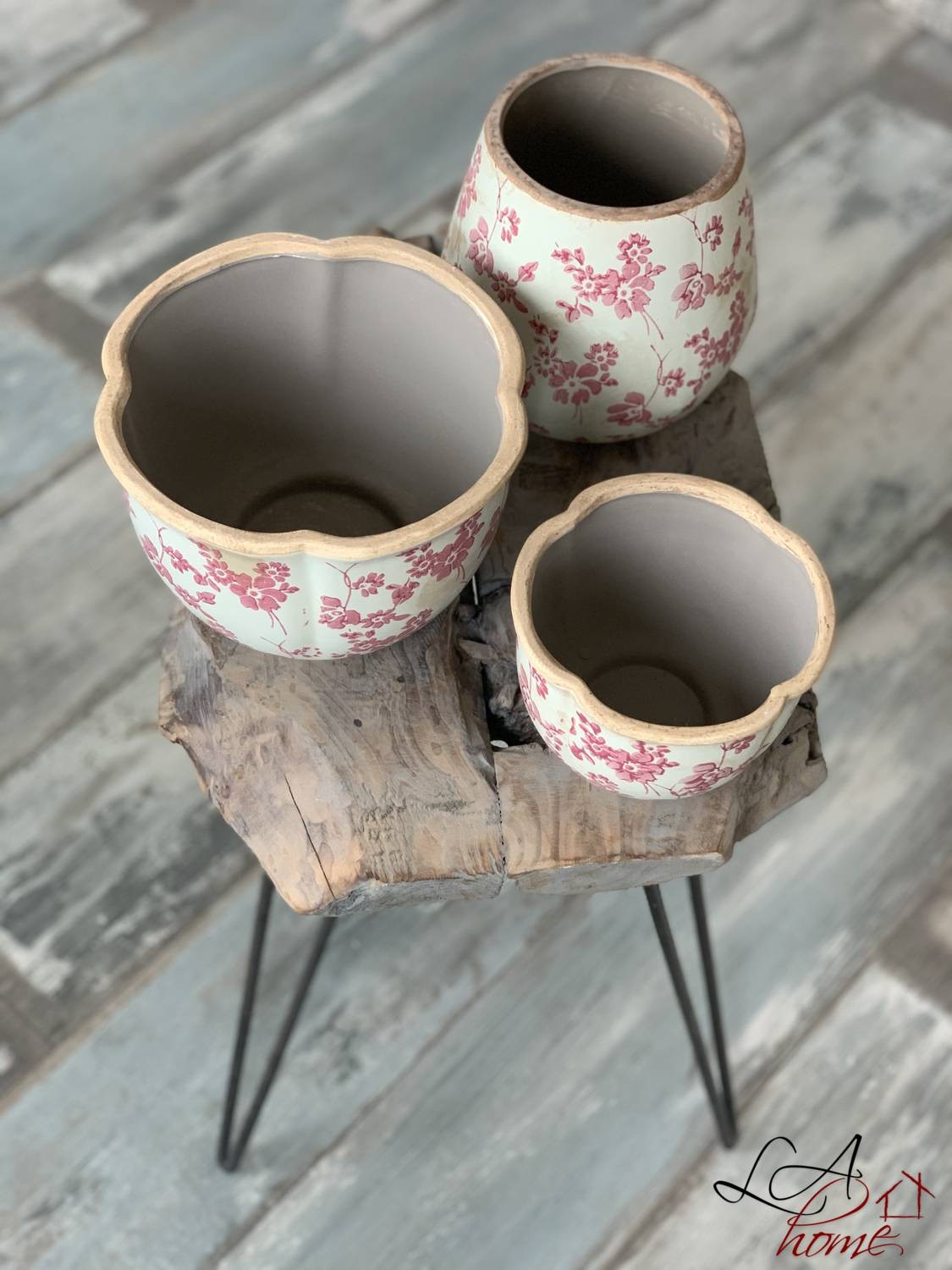 Retro obal na květináč s růžovými květy Mali - Ø17*18 cm