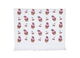 Bílý kuchyňský froté ručník s dortíčky Cherry Cupcake - 40*66 cm
