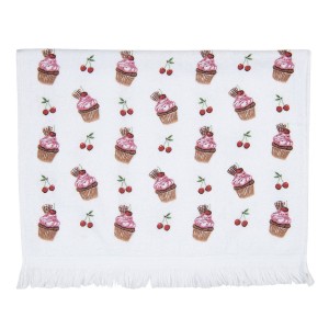 Bílý kuchyňský froté ručník s dortíčky Cherry Cupcake - 40*66 cm