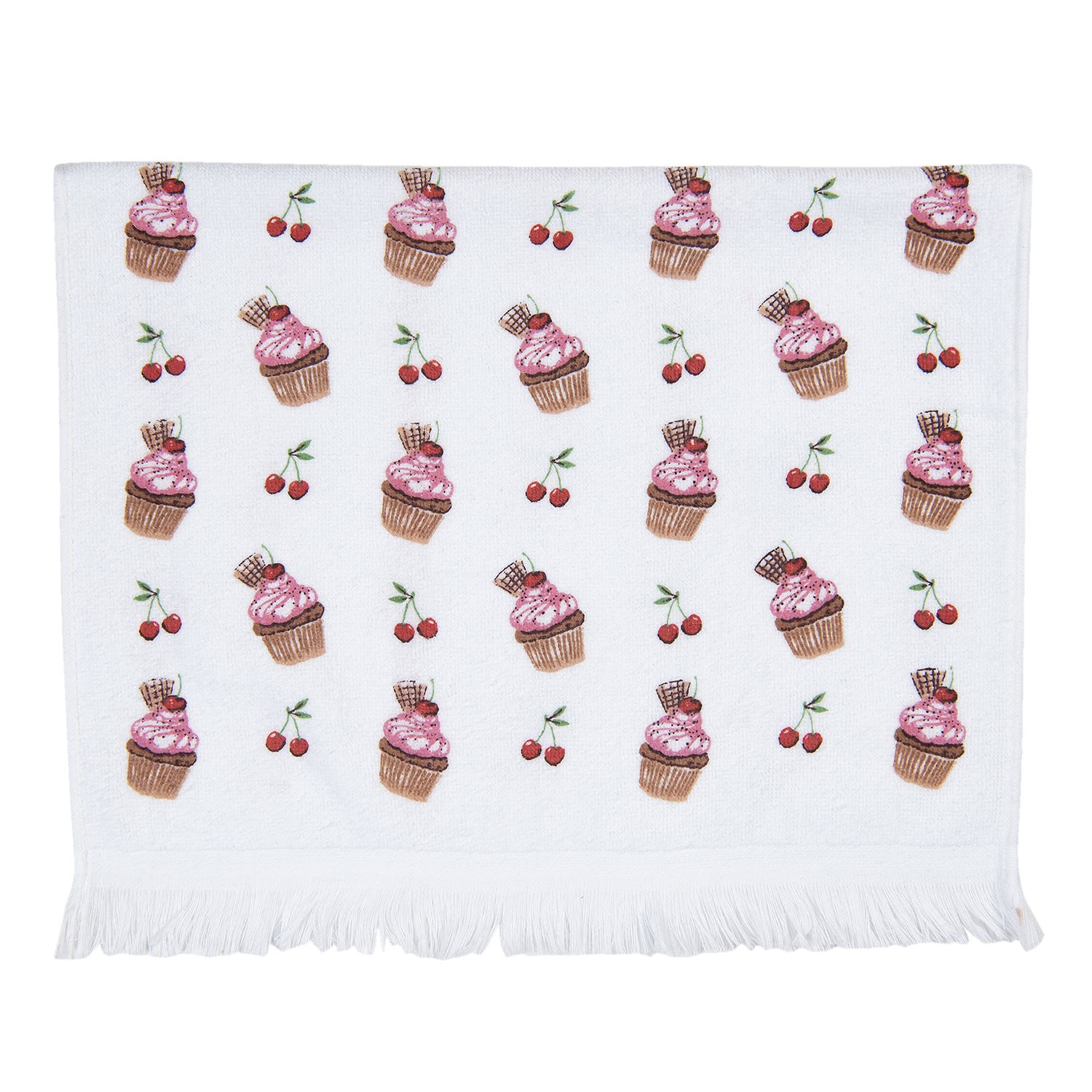 Bílý kuchyňský froté ručník s dortíčky Cherry Cupcake - 40*66 cm