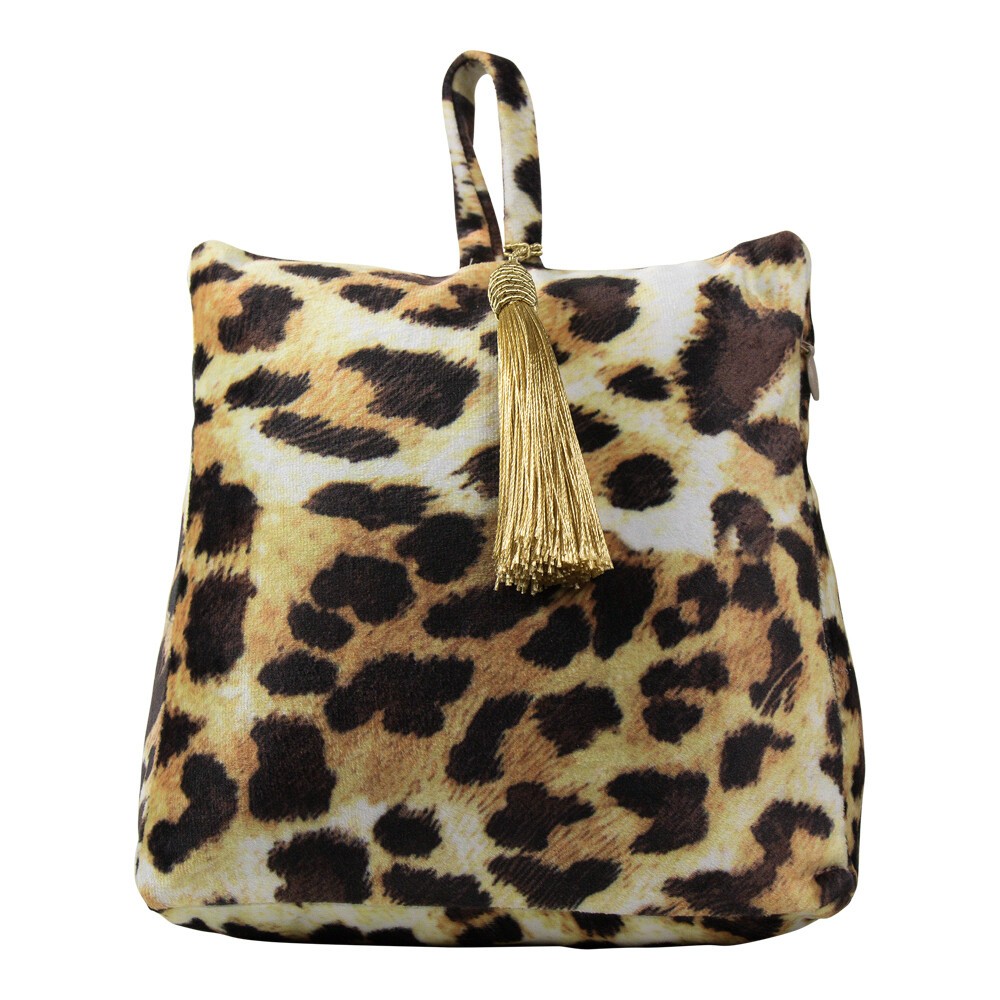 Sametová dveřní zarážka s motivem kůže leoparda - 17*10*18cm