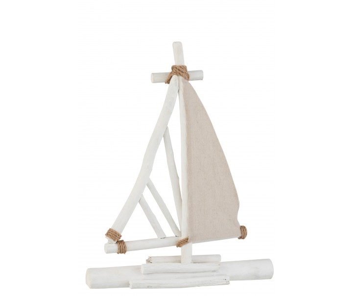Bílo hnědá dřevěná dekorativní loďka - 45,5*8,5*59 cm