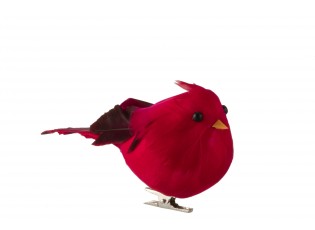 Dekorativní červený ptáček na skřipci M - 5,5*13*7 cm