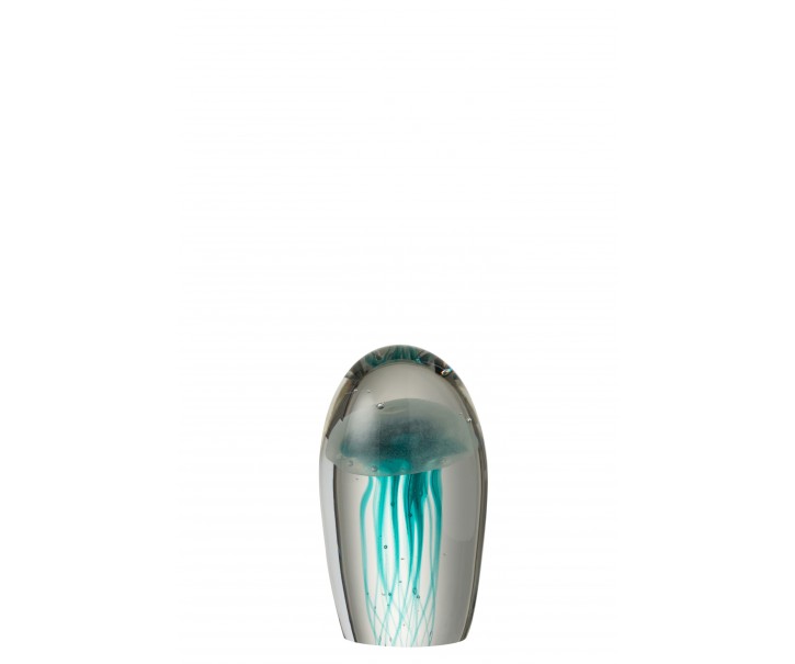 Skleněné těžítko s modrou medúzou S - 9,5*9,5*17 cm