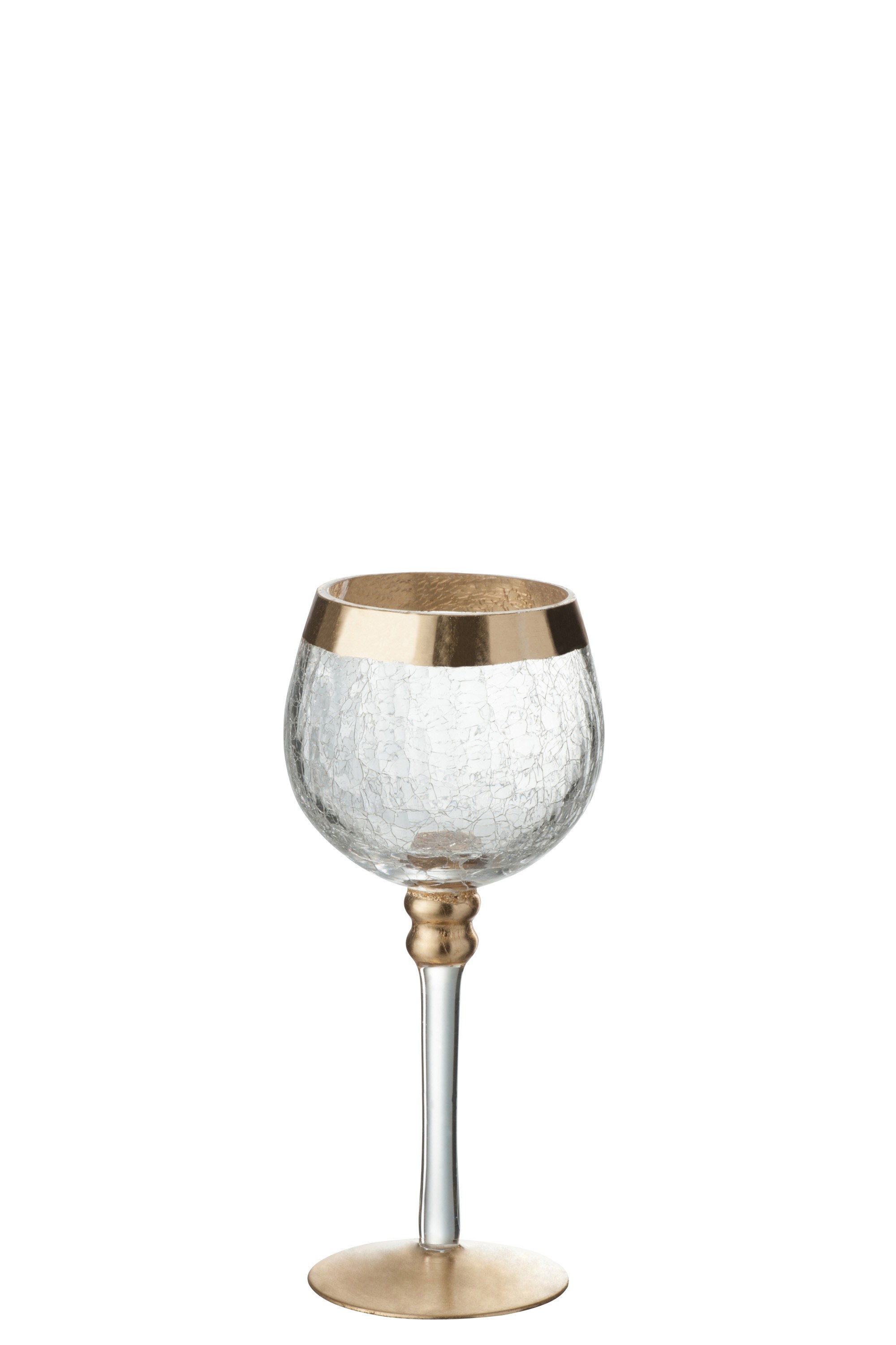 Skleněný svícen na noze z popraskaného skla se zlatým lemem - 9,5*9,5*20 cm J-Line by Jolipa