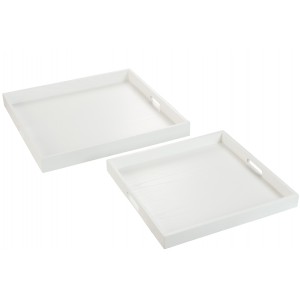 Bílé dřevěné servírovací tácy s otvory ( 2 ks ) - 50*50*5 cm