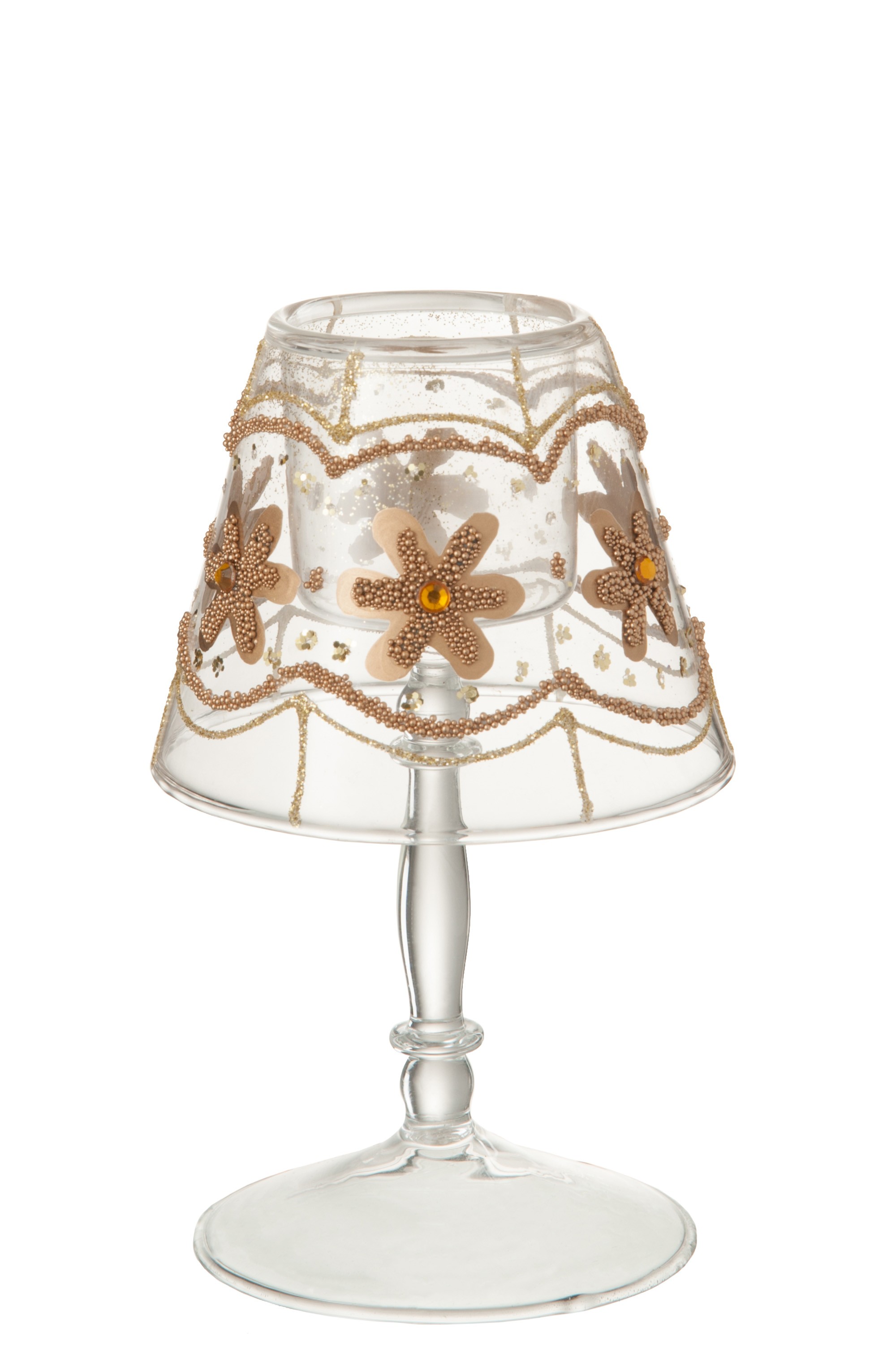 Skleněný svícen ve tvaru stolní lampičky - 10*10*18 cm J-Line by Jolipa