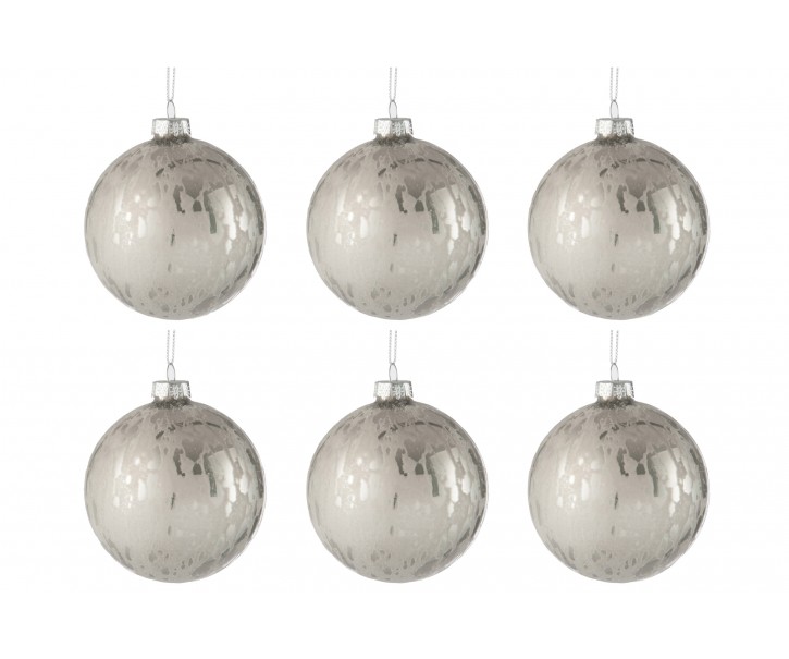 Sada stříbrných vánočních koulí s matnou patinou ( 6ks) - 8*8*8 cm