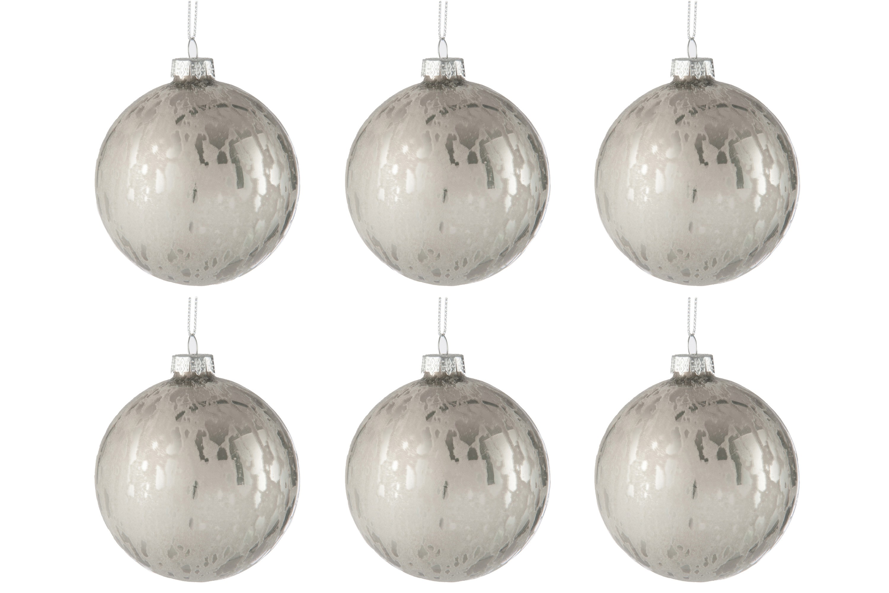 Levně Sada stříbrných vánočních koulí s matnou patinou ( 6ks) - 8*8*8 cm 76231
