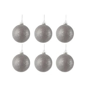 Sada šedých vánočních koulí s flitry (6 ks) - 8*8*8 cm