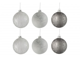 Sada bílo šedivo stříbrných vánočních koulí ( 6ks) - 8*8*8 cm