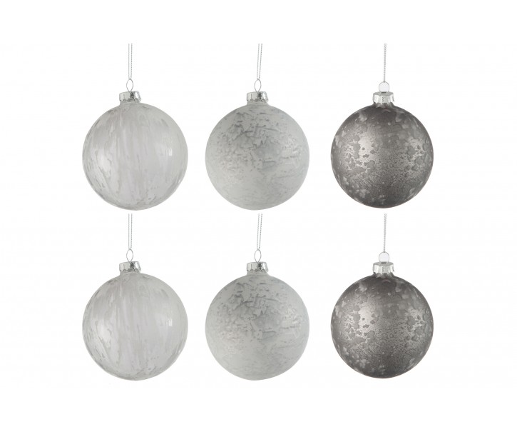 Sada bílo šedivo stříbrných vánočních koulí ( 6ks) - 8*8*8 cm