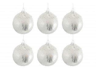 Sada bílo stříbrných vánočních koulí ( 6ks) - 29,9*20,5*9,5 cm