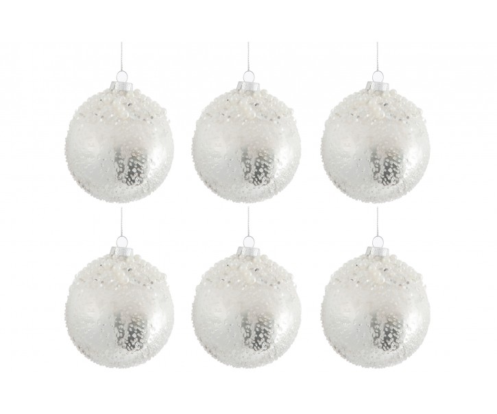 Sada bílo stříbrných vánočních koulí ( 6ks) - 29,9*20,5*9,5 cm