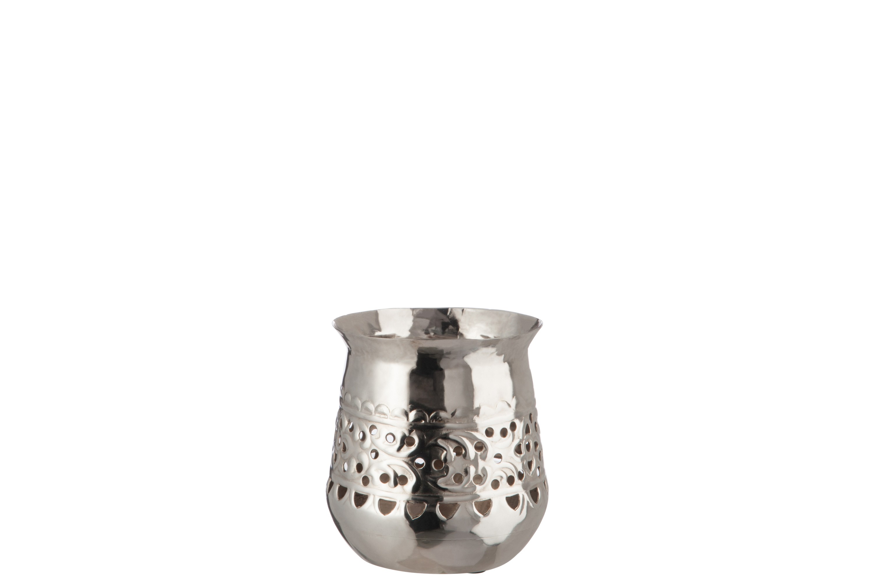 Stříbrně barevný kovový svícen s ornamenty M - 10,7*10,7*12,5 cm 77193