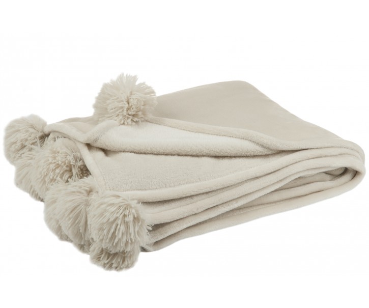 Krémová deka s bambulkama - 170*130*1 cm