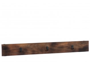 Hnědý nástěnný dřevěný věšák se 3 kovovými háčky - 100,5*5,5*12 cm