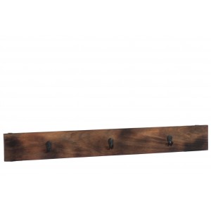 Hnědý nástěnný dřevěný věšák se 3 kovovými háčky - 100,5*5,5*12 cm