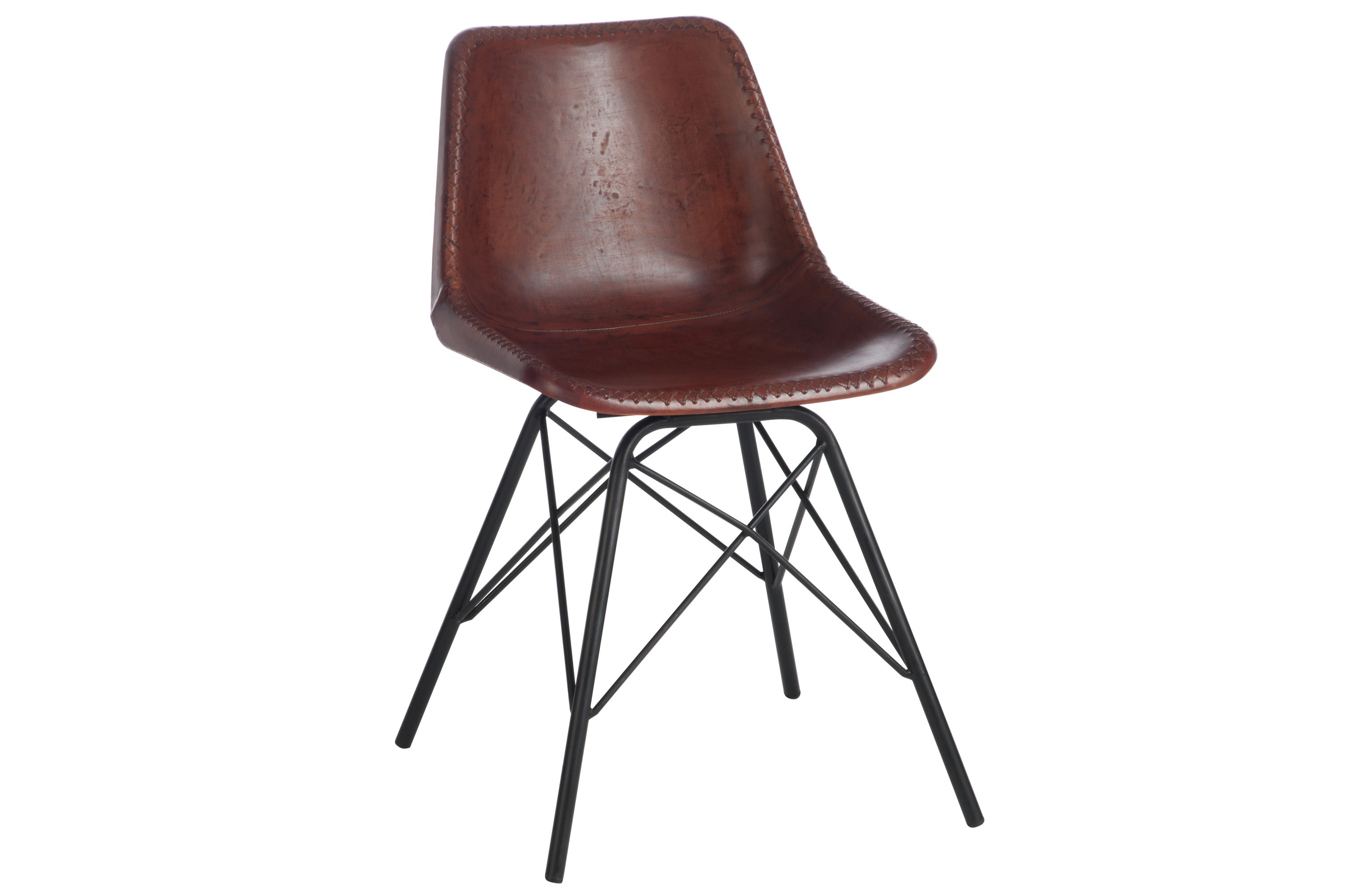 Hnědá designová židle Mocus potažená koženkou s kovovou konstrukcí - 46*49*79 cm J-Line by Jolipa