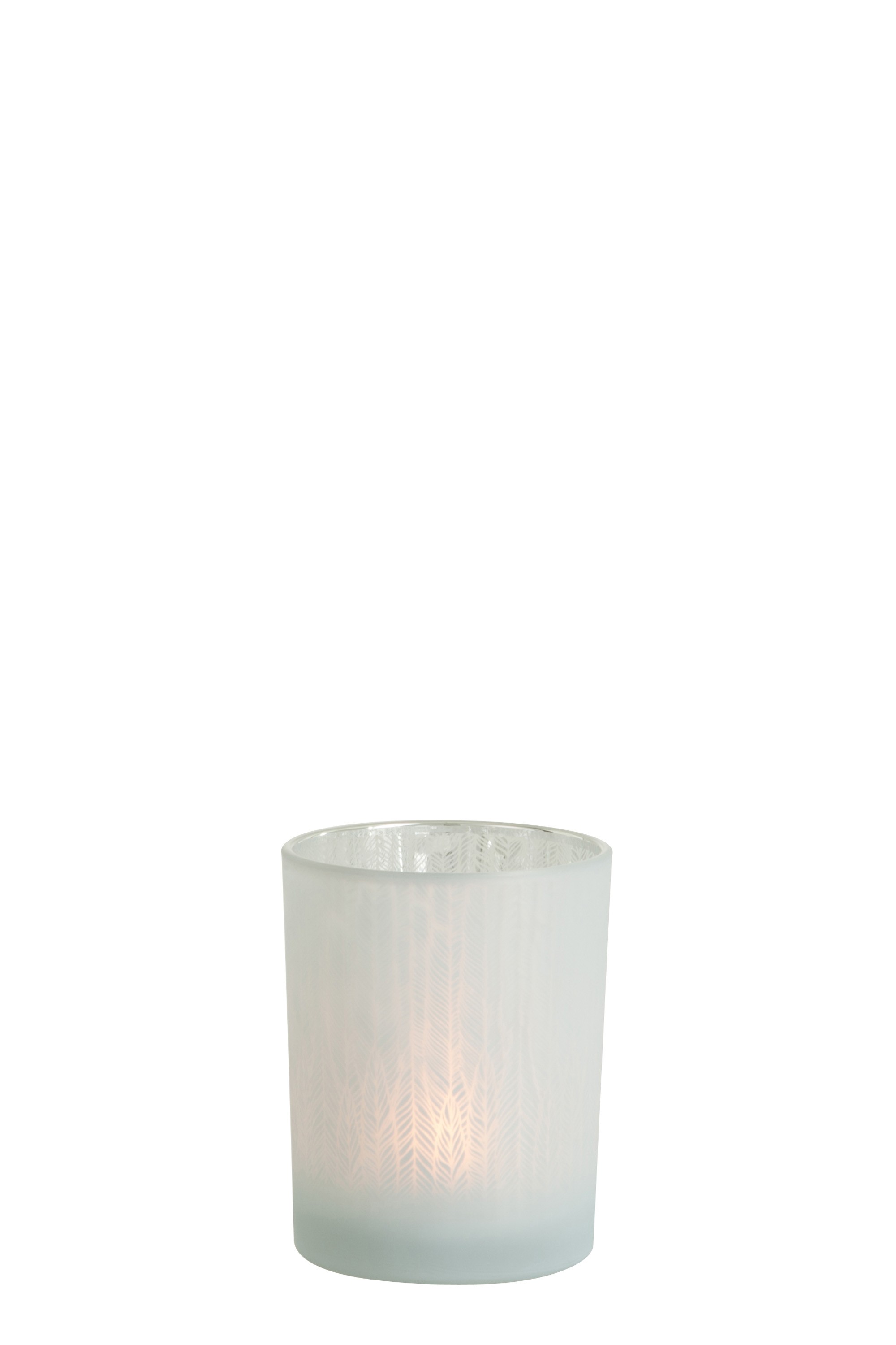 Bílý skleněný svícen na čajovou svíčku s motivem jehličí M - Ø 10*12,5 cm J-Line by Jolipa