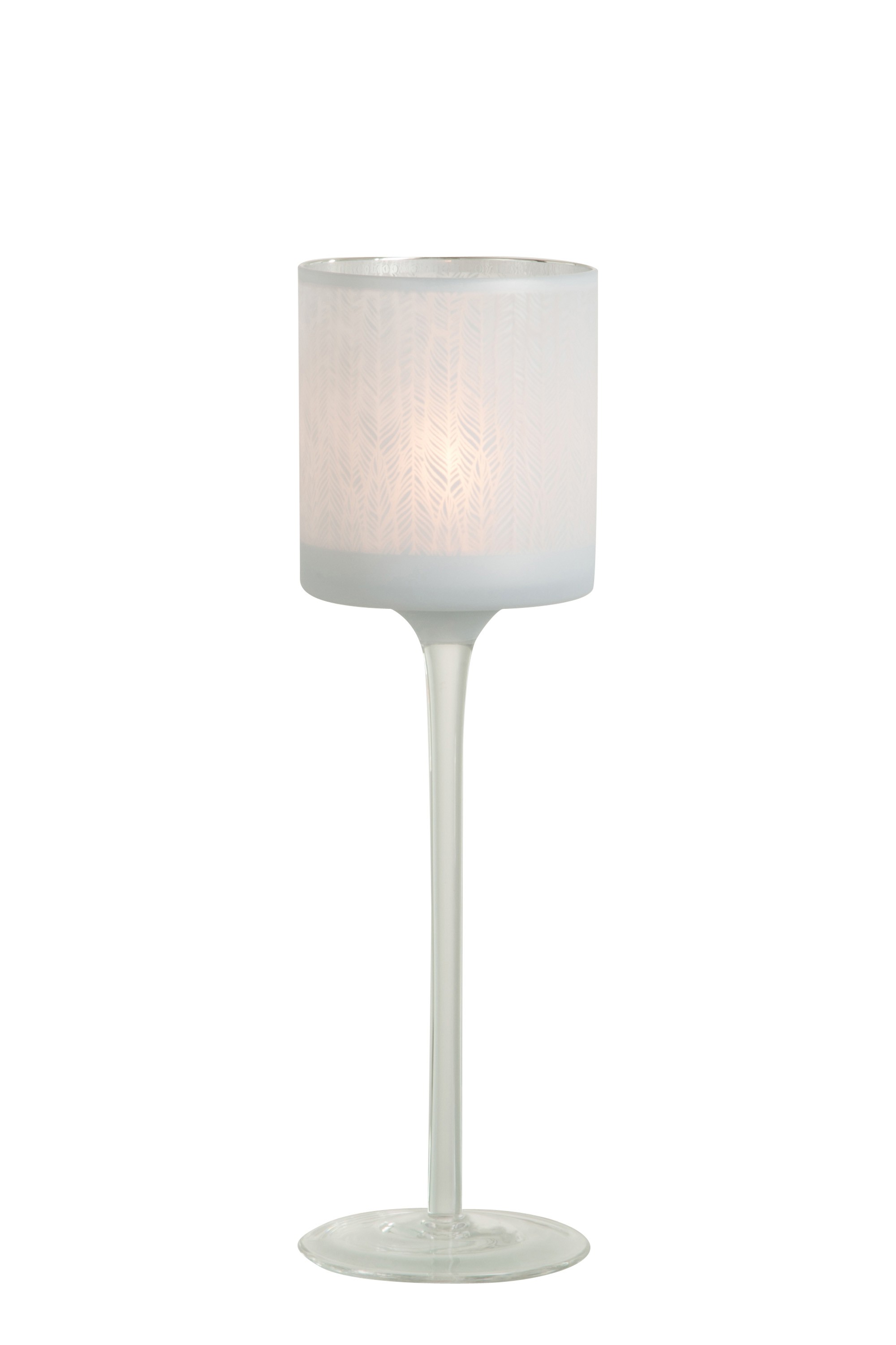 Bílý skleněný svícen na úzké noze na čajovou svíčku M - Ø 9*30 cm J-Line by Jolipa