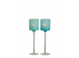 Modrý skleněný svícen na noze na čajovou svíčku S (2 ks) - Ø 7*25 cm