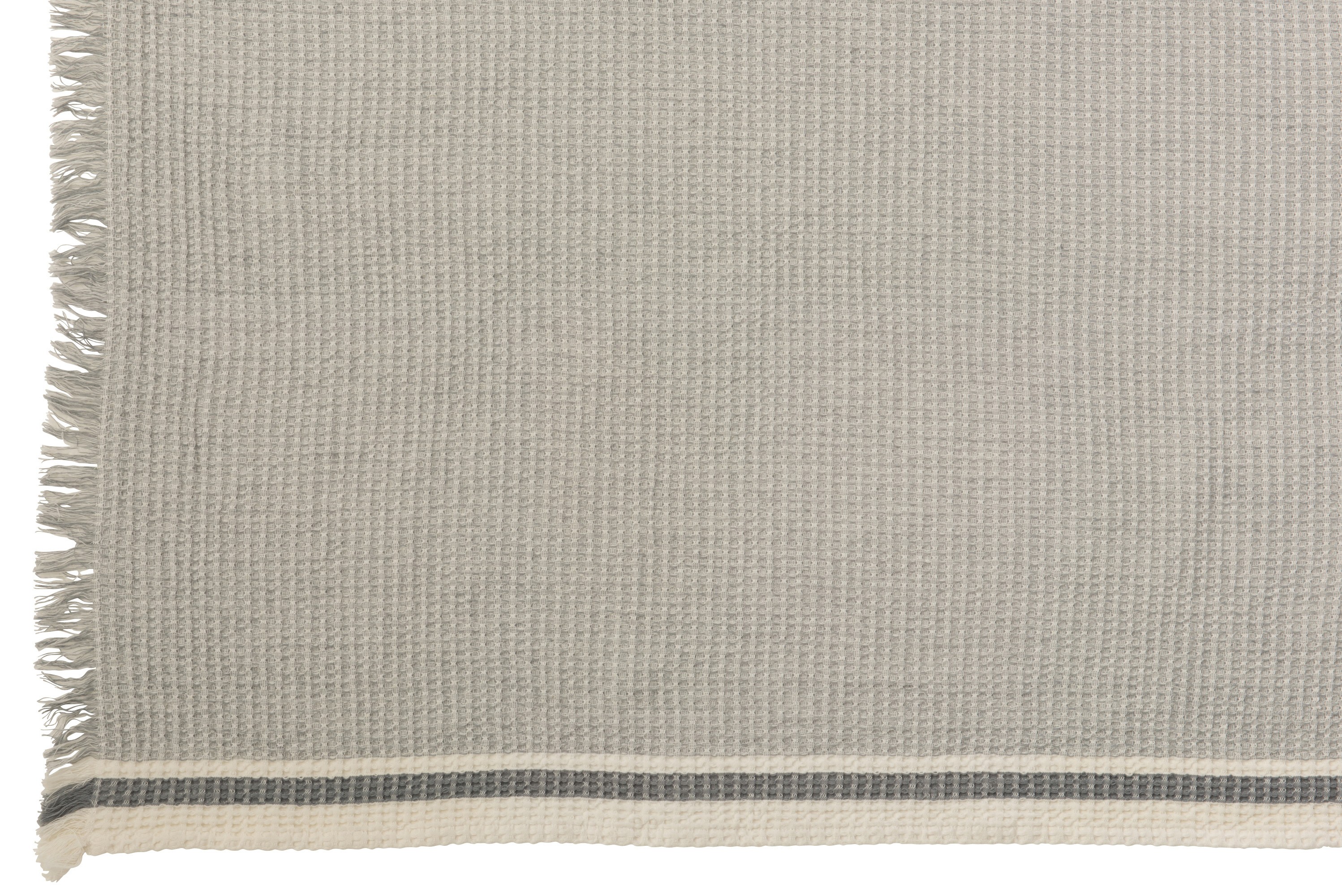 Šedý vaflovitý pléd s pruhem a třásněmi Stripe - 130*170 cm