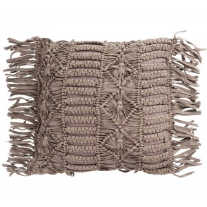 Bavlněný polštář Macrame Taupe s třásněmi - 45*45 cm