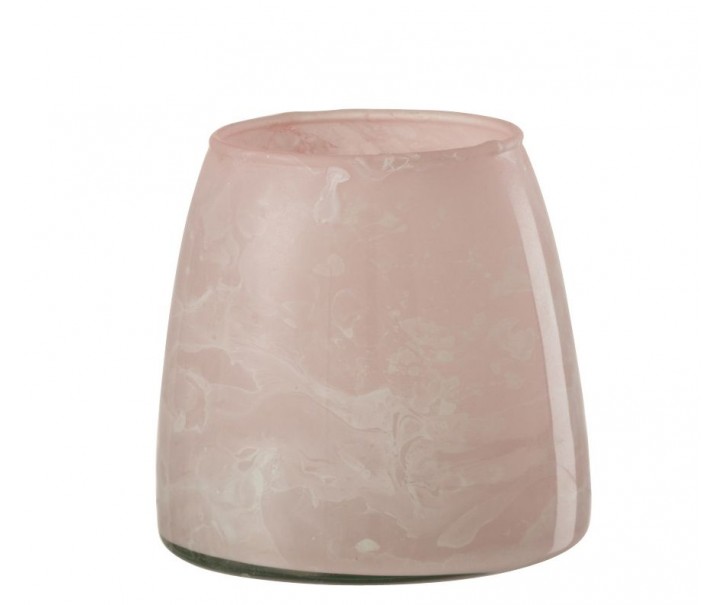 Růžový mramorovaný skleněný svícen - Ø 9 * 9 cm