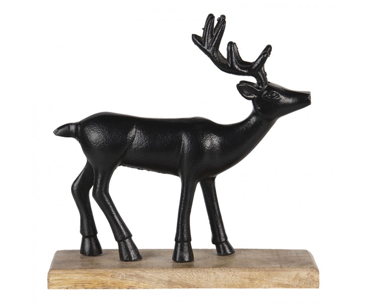 Hnědá soška jelena na dřevěném podstavci M - 20*8*22 cm