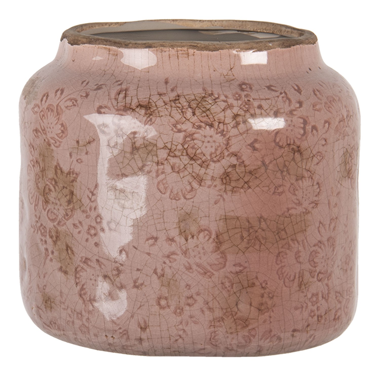 Růžový keramický květináč s popraskáním Alessia VL- Ø 18*16 cm Clayre & Eef