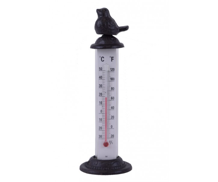 Stojící litinový teploměr s ptáčkem - Ø 7*19 cm