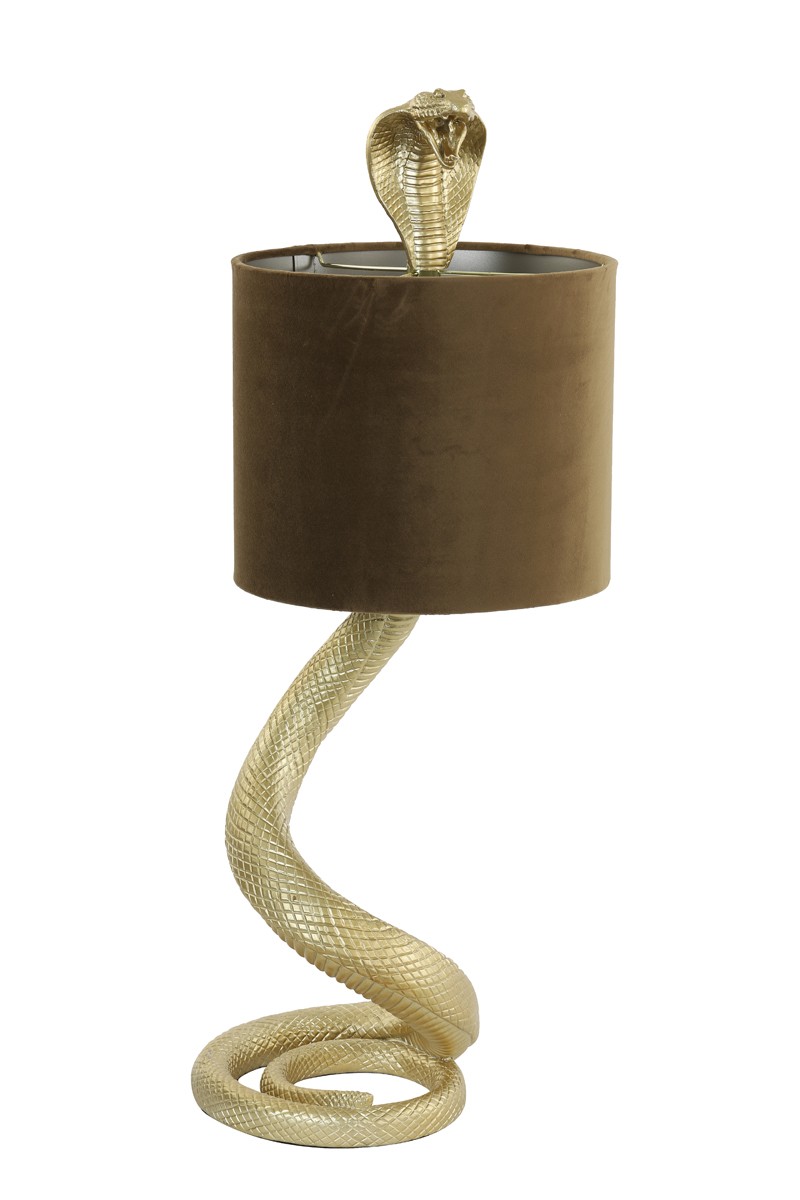 Zlatá stolní lampa va tvaru hada Snake s karamelovým stínidlem - 27*25*68cm / E27