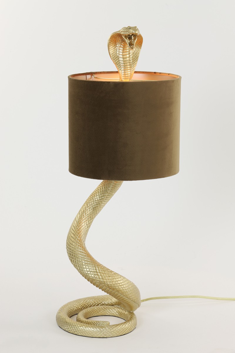 Zlatá stolní lampa va tvaru hada Snake s karamelovým stínidlem - 27*25*68cm / E27