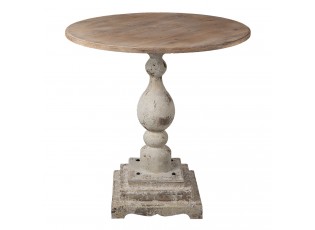 Bílo hnědý dřevěný odkládací stolek s vyřezávanou nohou - Ø 80*82 cm