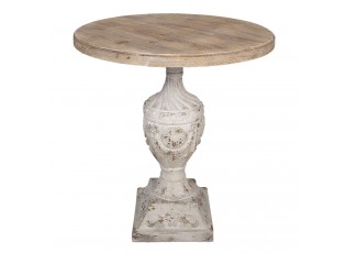 Bílo hnědý dřevěný odkládací stolek s patinou - Ø 76*78 cm