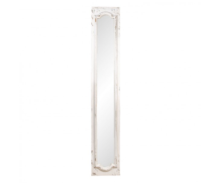 Dlouhé úzké zrcadlo v dřevěném bílém rámu s patinou - 30*4*176 cm