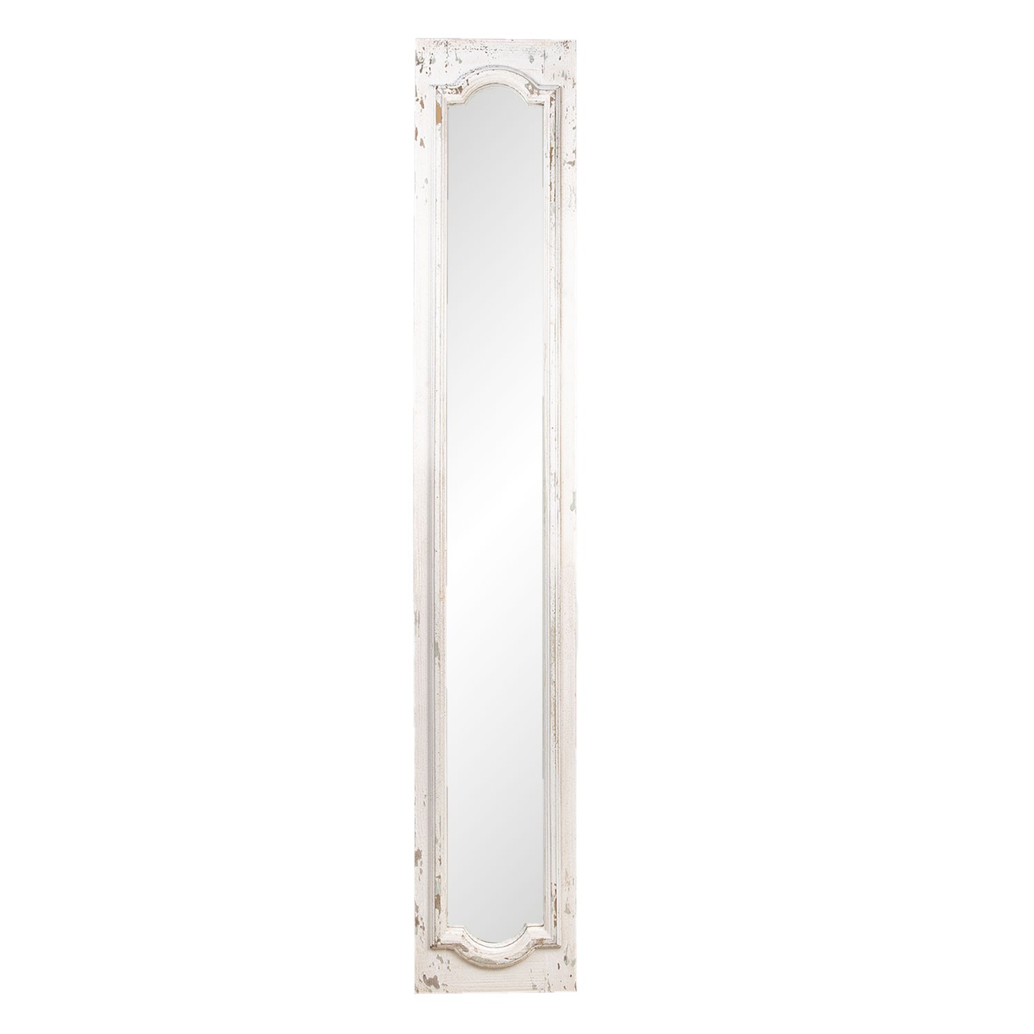 Dlouhé úzké zrcadlo v dřevěném bílém rámu s patinou - 30*4*176 cm 52S244