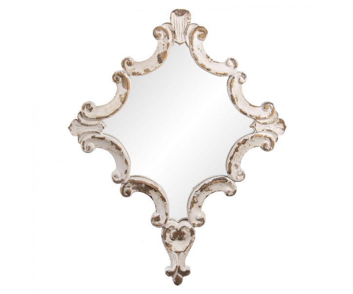 Zdobené vintage zrcadlo v bílé hnědém dřevěném rámu - 60*3*76 cm