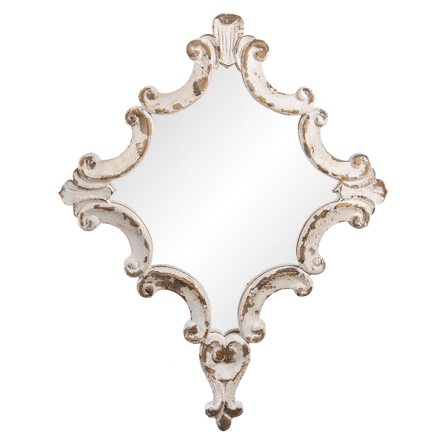 Zdobené vintage zrcadlo v bílo hnědém dřevěném rámu - 60*3*76 cm 52S245