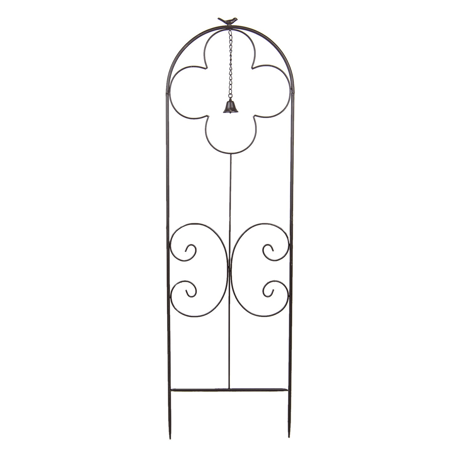 Tmavě hnědý kovový stojan se zvonečkem na pnoucí se květiny - 40*130 cm Clayre & Eef