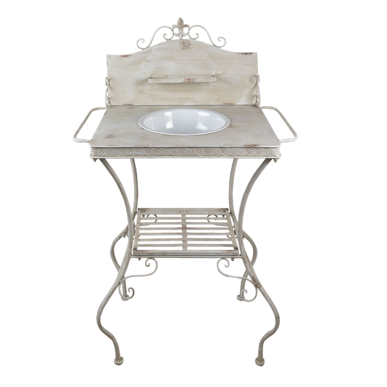 Béžový antik kovový stojan s patinou a umyvadlem ve vintage stylu - 72*48*114 cm Clayre & Eef