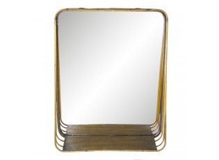 Zlaté retro zrcadlo v kovovém rámu s dřevěnou poličkou Gold - 34*11*42 cm
