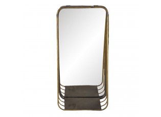 Zlaté podlouhlé zrcadlo v kovovém rámu s dřevěnou poličkou Gold - 19*11*39 cm