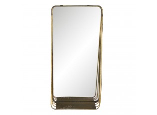 Zlaté obdélníkové zrcadlo v kovovém rámu s dřevěnou poličkou Gold- 29*11*59 cm