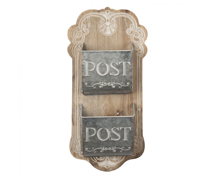 Hnědá dřevěná nástěnná dekorace s přihrádkami na poštu - 26*10*53 cm