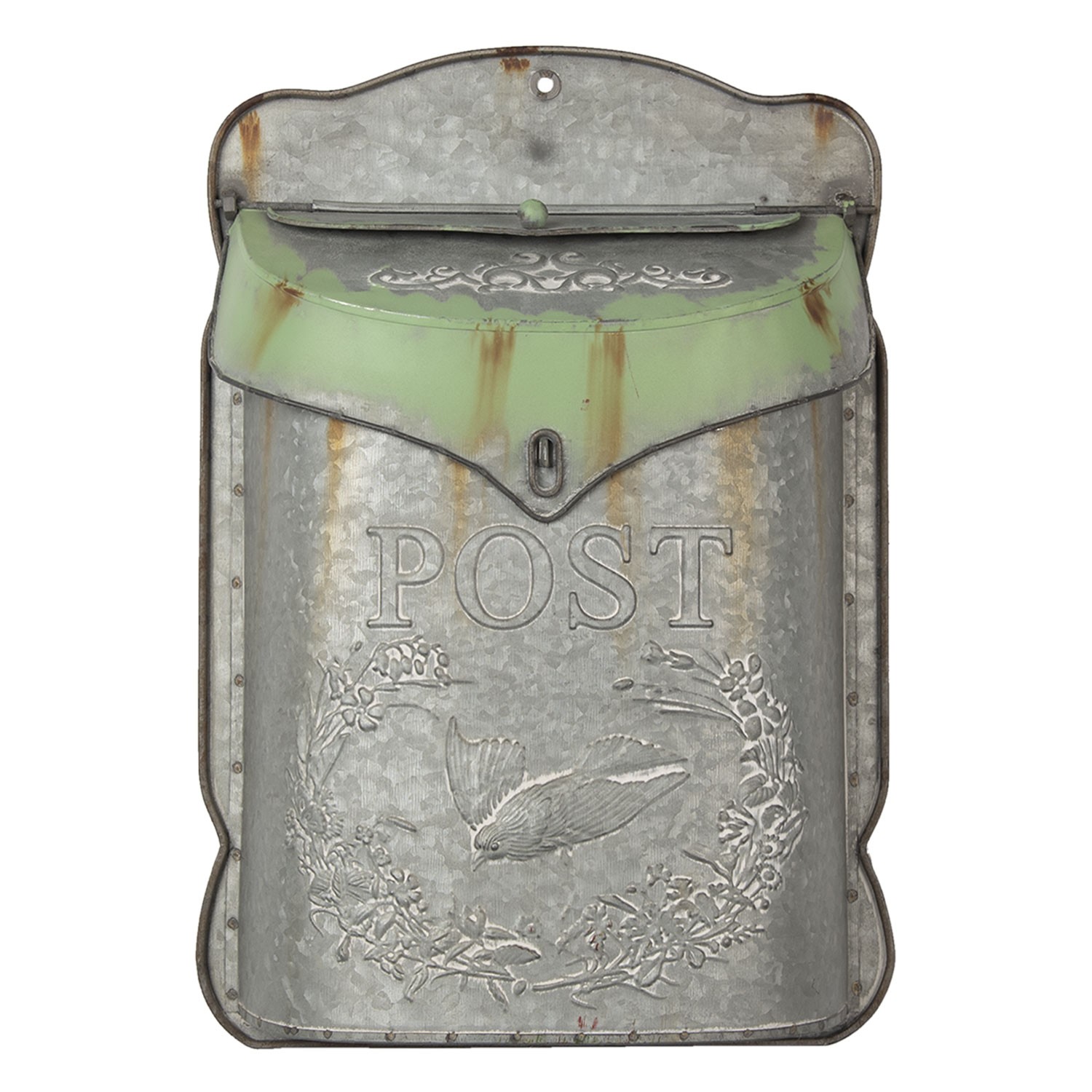 Šedivo zelenkavá retro poštovní schránka Cina - 27*8*39 cm Clayre & Eef