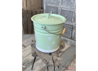Mintový smaltovaný kyblík s puntíky a víkem Mint dot - Ø26*30cm - 10L